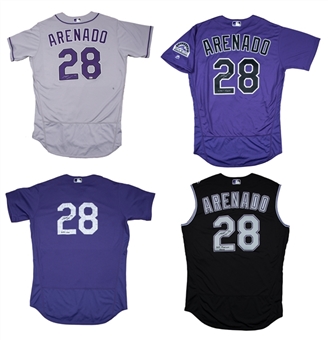 Lot of (4) Nolan Arenado Signed & Inscribed Team Issued Colorado Rockies Jerseys (MLB Authenticated & Beckett PreCert)